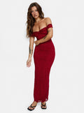 Anabeila Strapless Frill Maxi Dress Red