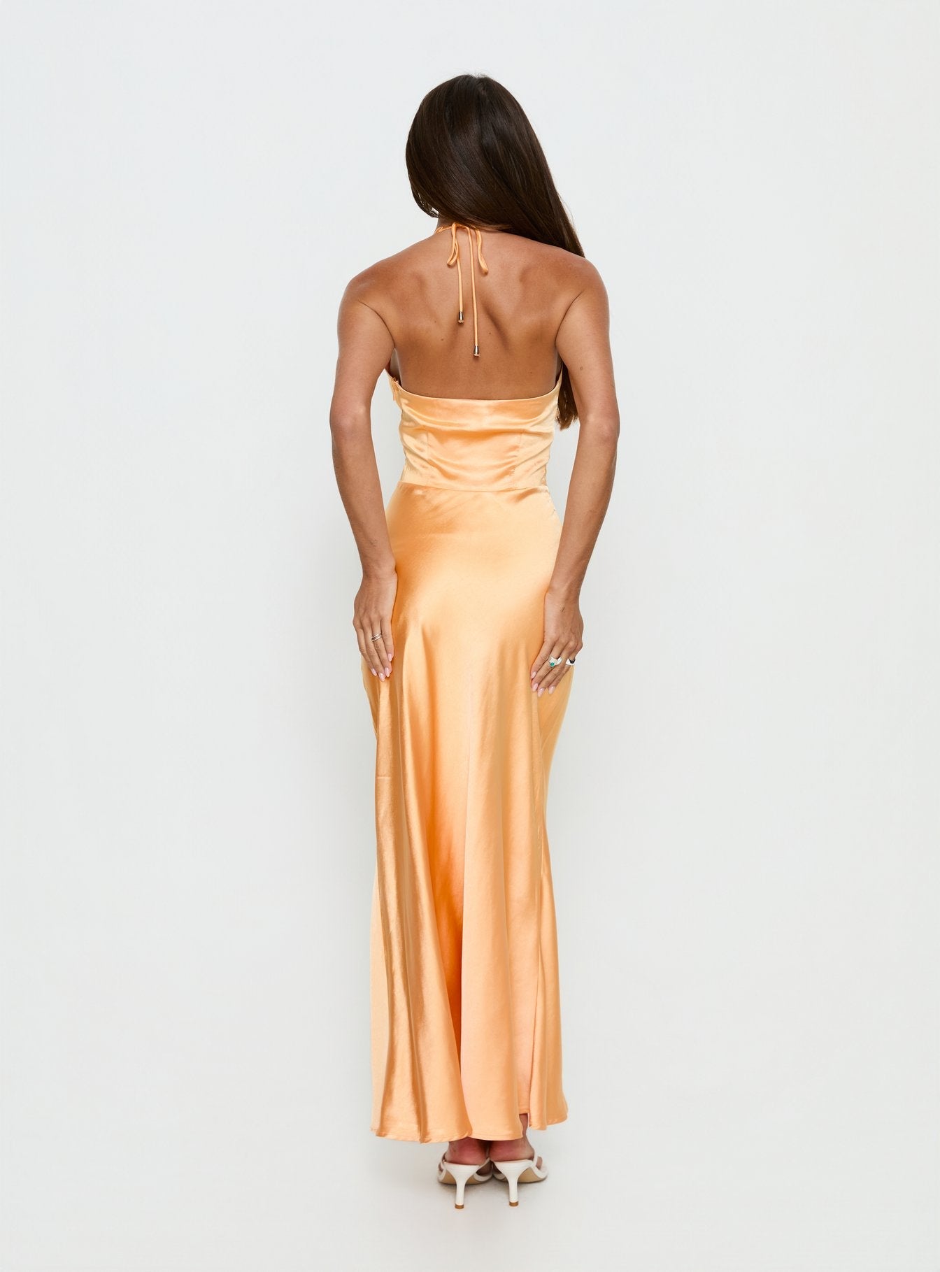 Sazenna Halter Plunge Maxi Dress Orange