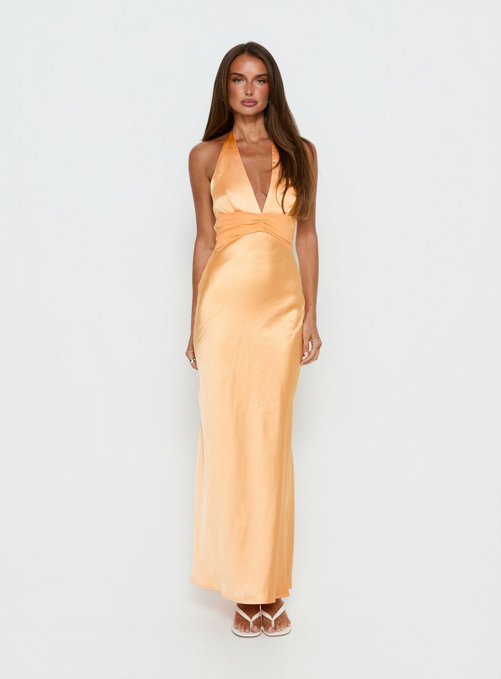 Sazenna Halter Plunge Maxi Dress Orange